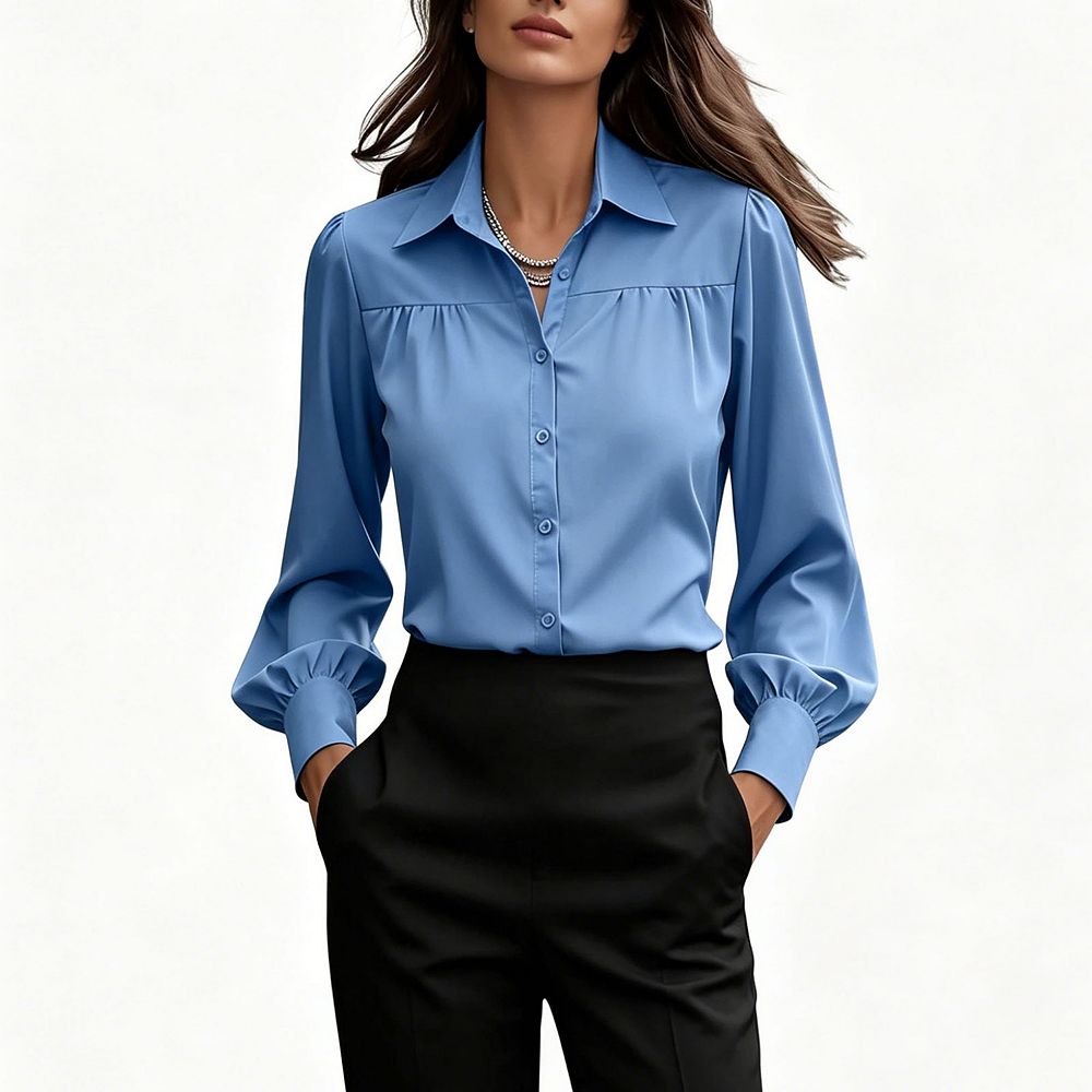 Women's Classic Collared Button Down Shirt, Gathered Chest Balloon ...