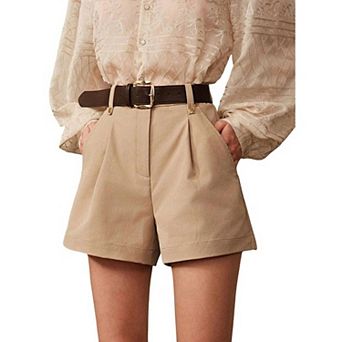 Women's Classic High Waist Wide Leg Shorts, Pleated Front Rivet Decor Loose Casual Summer Trousers