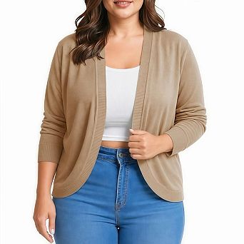 Women Plus Size Cropped Cardigan Sweaters Lightweight Long Sleeve Open Front Bolero Shrug