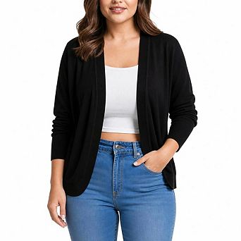 Women Plus Size Cropped Cardigan Sweaters Lightweight Long Sleeve Open Front Bolero Shrug