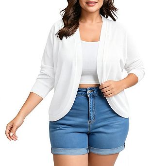 Women Plus Size Cropped Cardigan Sweaters Lightweight Long Sleeve Open Front Bolero Shrug