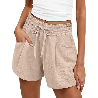Elastic High Waisted Shorts for Women with Pockets Casual Summer Lounge Beach Vacation