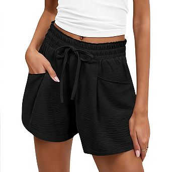 Elastic High Waisted Shorts for Women with Pockets Casual Summer Lounge Beach Vacation