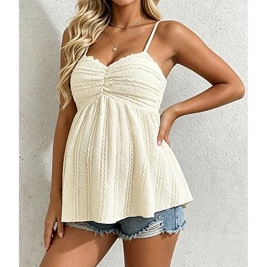Maternity Spaghetti Strap V Neck Ruffled Textured Peplum Camisole Top With Adjustable Straps