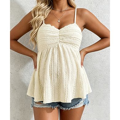 Maternity Spaghetti Strap V Neck Ruffled Textured Peplum Camisole Top With Adjustable Straps