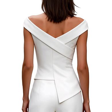 Women's Off The Shoulder Asymmetrical Wrap Fitted Elegant Top