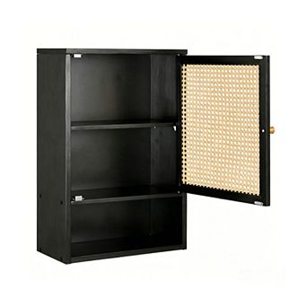 Wall-Mounted Cabinet for Bathroom Storage Over-The-Toilet Cabinet with Rattan Door, Adjustable Shelf