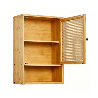 Wall-Mounted Cabinet for Bathroom Storage Over-The-Toilet Cabinet with Rattan Door, Adjustable Shelf