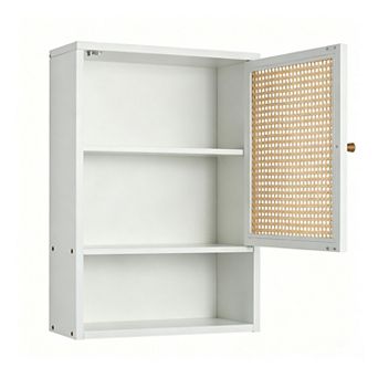 Wall-Mounted Cabinet for Bathroom Storage Over-The-Toilet Cabinet with Rattan Door, Adjustable Shelf