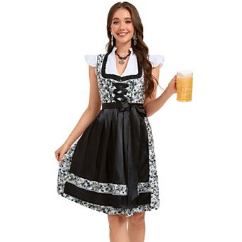 Women's German 3 pc Dirndl Beer Dress Costumes for Bavarian Oktoberfest Carnival