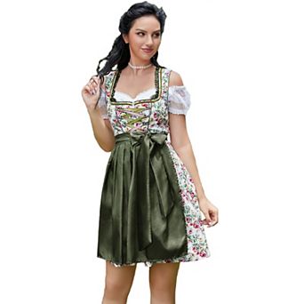 Women Green Dirndl Dress Traditional Bavarian Beer Garden 3 pc Oktoberfest Costumes