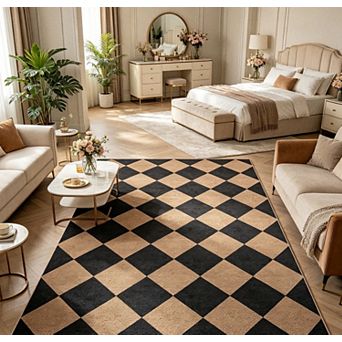 Washable Easy Jute Area Rugs Modern Checkered Floor Carpet Non-Shedding Contemporary Trellis Rug