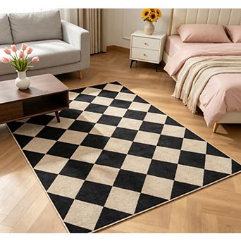 Washable Easy Jute Area Rugs Modern Checkered Floor Carpet Non-Shedding Contemporary Trellis Rug