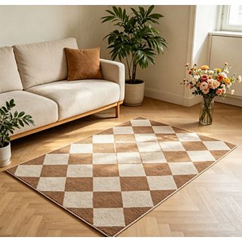 Washable Easy Jute Area Rugs Modern Checkered Floor Carpet Non-Shedding Contemporary Trellis Rug