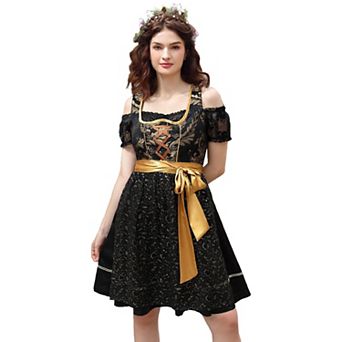 Women's 3 pc German Dirndl Dress Costumes for Bavarian Oktoberfest Halloween Carnival