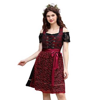 Women's 3 pc German Dirndl Dress Costumes for Bavarian Oktoberfest Halloween Carnival