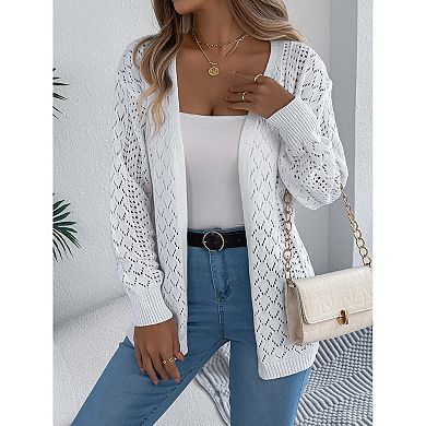 Womens Crochet Lightweight Cardigans Long Sleeve Open Front Boho Summer Cardigan Sweater Cover Up