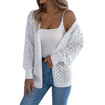 Womens Crochet Lightweight Cardigans Long Sleeve Open Front Boho Summer Cardigan Sweater Cover Up