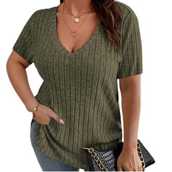 Plus Size Tops for Women Short Sleeve Shirts V Neck Loose Fit Blouse