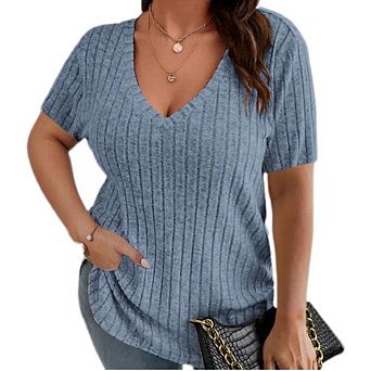 Plus Size Tops for Women Short Sleeve Shirts V Neck Loose Fit Blouse