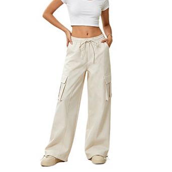 Women's Cargo Pants Lightweight Drawstring Hiking Joggers Casual Travel Baggy Pants with Pockets