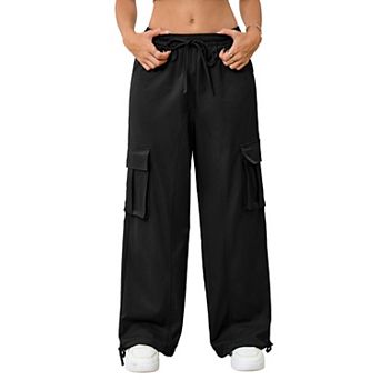 Women's Cargo Pants Lightweight Drawstring Hiking Joggers Casual Travel Baggy Pants with Pockets