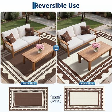 Waterproof Reversible Outdoor Rug, Durable Plastic Patio Carpet, Easy-Clean, Versatile Mat