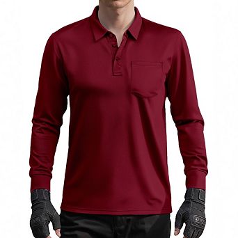Men's Quick Dry Long Sleeve Polo Shirt Chest Pocket Breathable Outdoor Work Golf Top