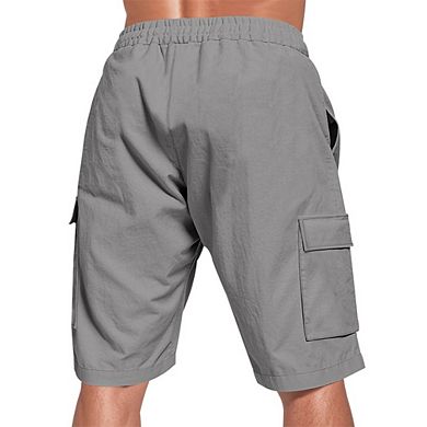 Men's Lightweight Cargo Shorts Elastic Drawstring Waist Multi Pockets Summer Knee Casual Shorts