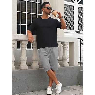 Men's Lightweight Cargo Shorts Elastic Drawstring Waist Multi Pockets Summer Knee Casual Shorts