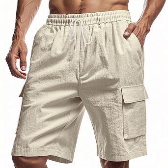 Men's Lightweight Cargo Shorts Elastic Drawstring Waist Multi Pockets Summer Knee Casual Shorts