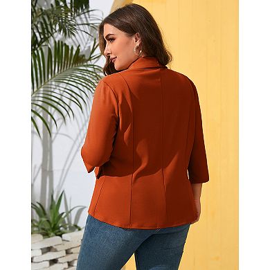Women Plus Size Open Front Shawl Collar Blazer 3/4 Sleeve Lightweight Business Casual Suit Jacket