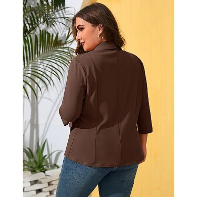 Women Plus Size Open Front Shawl Collar Blazer 3/4 Sleeve Lightweight Business Casual Suit Jacket