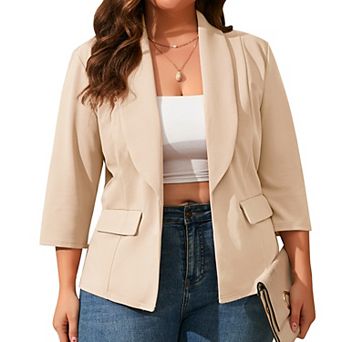 Women Plus Size Open Front Shawl Collar Blazer 3/4 Sleeve Lightweight Business Casual Suit Jacket