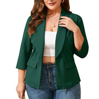 Women Plus Size Open Front Shawl Collar Blazer 3/4 Sleeve Lightweight Business Casual Suit Jacket