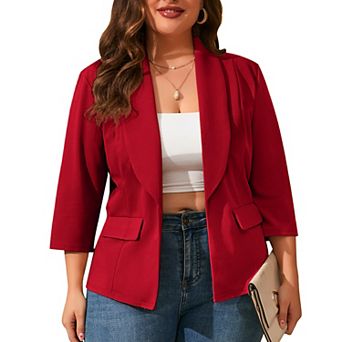 Women Plus Size Open Front Shawl Collar Blazer 3/4 Sleeve Lightweight Business Casual Suit Jacket