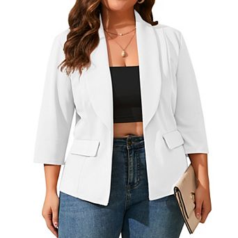 Women Plus Size Open Front Shawl Collar Blazer 3/4 Sleeve Lightweight Business Casual Suit Jacket