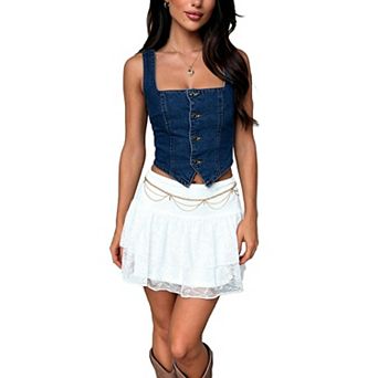 Women's Summer Cropped Top Denim Vest Sleeveless Button Down Jean Vest Casual Outfits