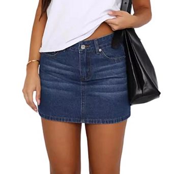 Women High Waist Slim Stretch Denim Mini Skirt Classic Pocket Vintage Short Jean Skirt