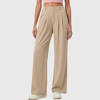 Women Wide Leg Pants Pull on High Waisted Casual Business Work Dress Trousers Slacks