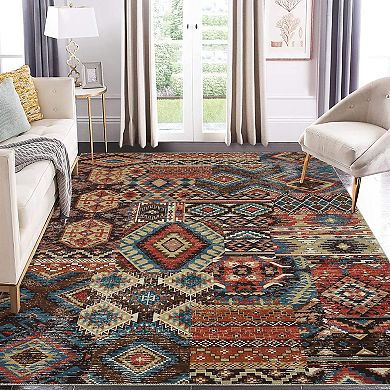 Washable Vintage Patchwork Rug Non Slip Rug Throw Floor Cover Foldable Carpet