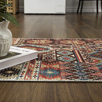 Washable Vintage Patchwork Rug Non Slip Rug Throw Floor Cover Foldable Carpet