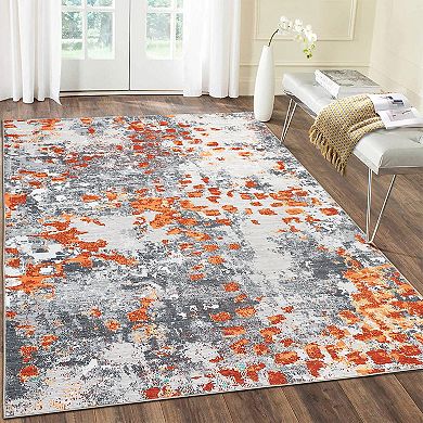 Modern Abstract Painterly Washable Area Rug Ultra Thin Low-Pile Stain Resistant Soft Carpet