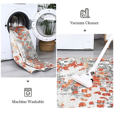 Modern Abstract Painterly Washable Area Rug Ultra Thin Low-Pile Stain Resistant Soft Carpet