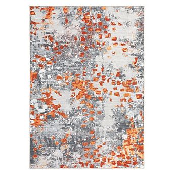 Modern Abstract Painterly Washable Area Rug Ultra Thin Low-Pile Stain Resistant Soft Carpet
