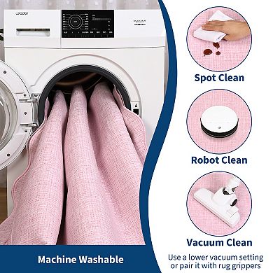 Solid Scalloped-Edge Machine Washable Area Rug Foldable Soft Low-Pile Wear-Resistant Carpet