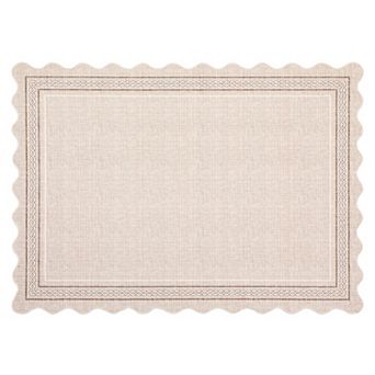 Solid Scalloped-Edge Machine Washable Area Rug Foldable Soft Low-Pile Wear-Resistant Carpet