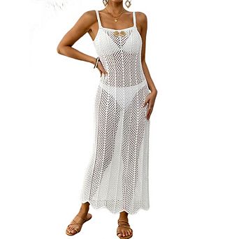 Women's Beach Hollow Out Slim Fit Cover Up Floral Patchwork Spaghetti Strap Dress