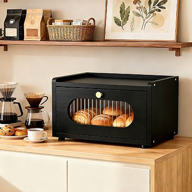 Bread Box for Kitchen Countertop, Wooden Breadbox Holder Container, Small Counter Top Breadbox