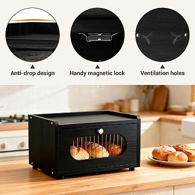 Bread Box for Kitchen Countertop, Wooden Breadbox Holder Container, Small Counter Top Breadbox